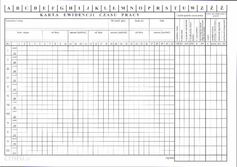 Karta Ewidencji Czasu Pracy Pracownika Os N A Ringy